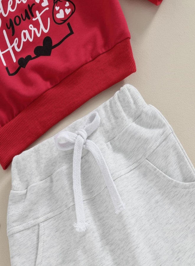 BeQeuewll Fall Winter Toddler Baby Boy Clothes 2Pcs Color Block Crewneck Sweatshirt and Pants Sweatsuit Little Boy Clothing, Steal Heart-red, 12-18 months - Image 5