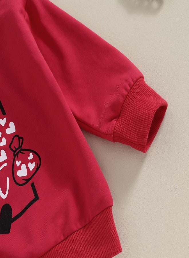 BeQeuewll Fall Winter Toddler Baby Boy Clothes 2Pcs Color Block Crewneck Sweatshirt and Pants Sweatsuit Little Boy Clothing, Steal Heart-red, 12-18 months - Image 4