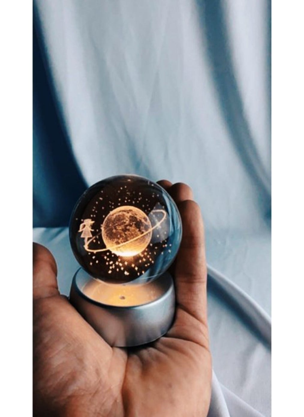 IMAN OF NOBLE Set of 2 Planet Glass Globe Illuminated 3D LED Light and Saturn Girl Illuminated 3D Colorful LED Illuminated Globe  - Image 2