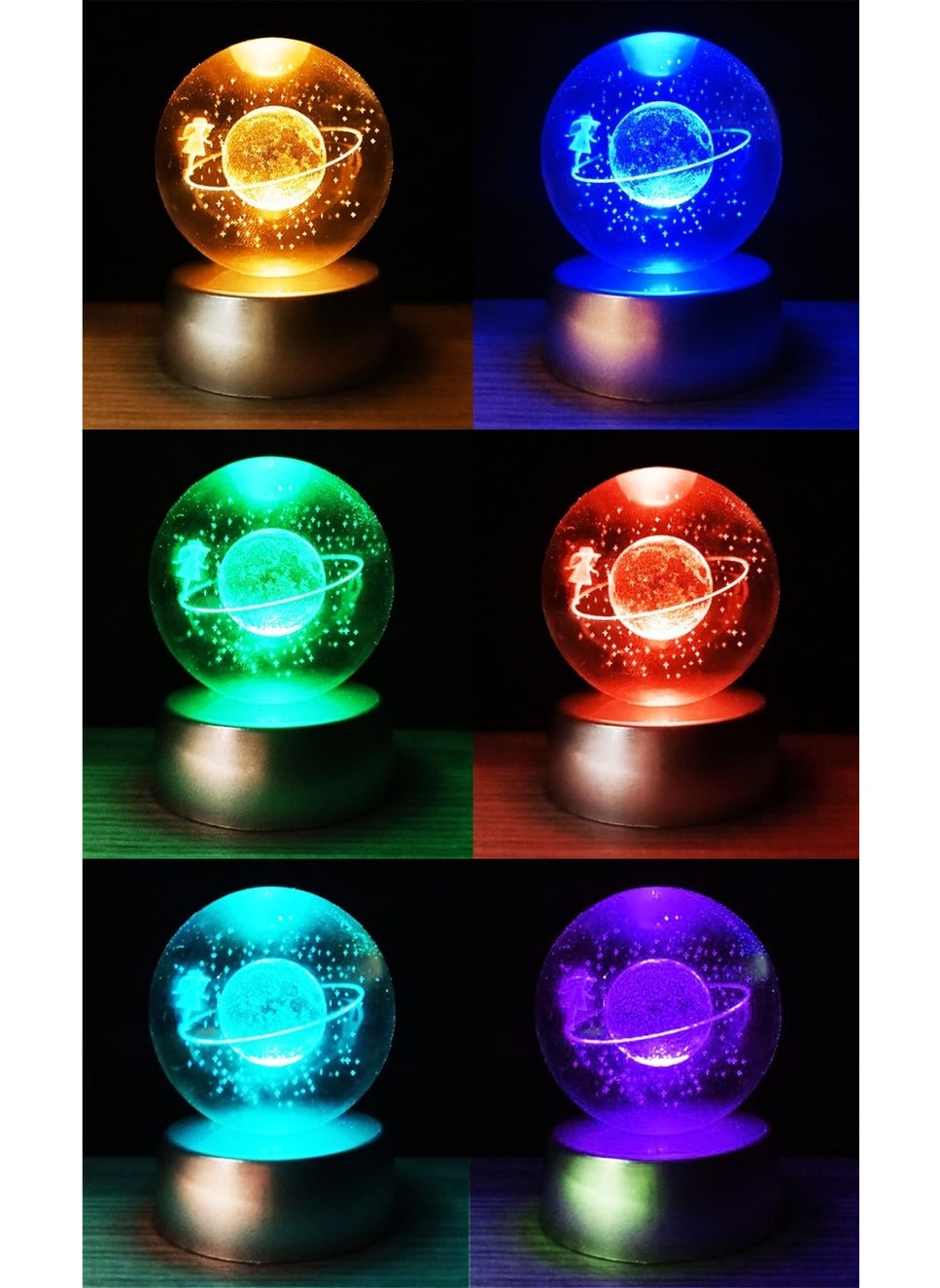 IMAN OF NOBLE Set of 2 Planet Glass Globe Illuminated 3D LED Light and Saturn Girl Illuminated 3D Colorful LED Illuminated Globe  - Image 4