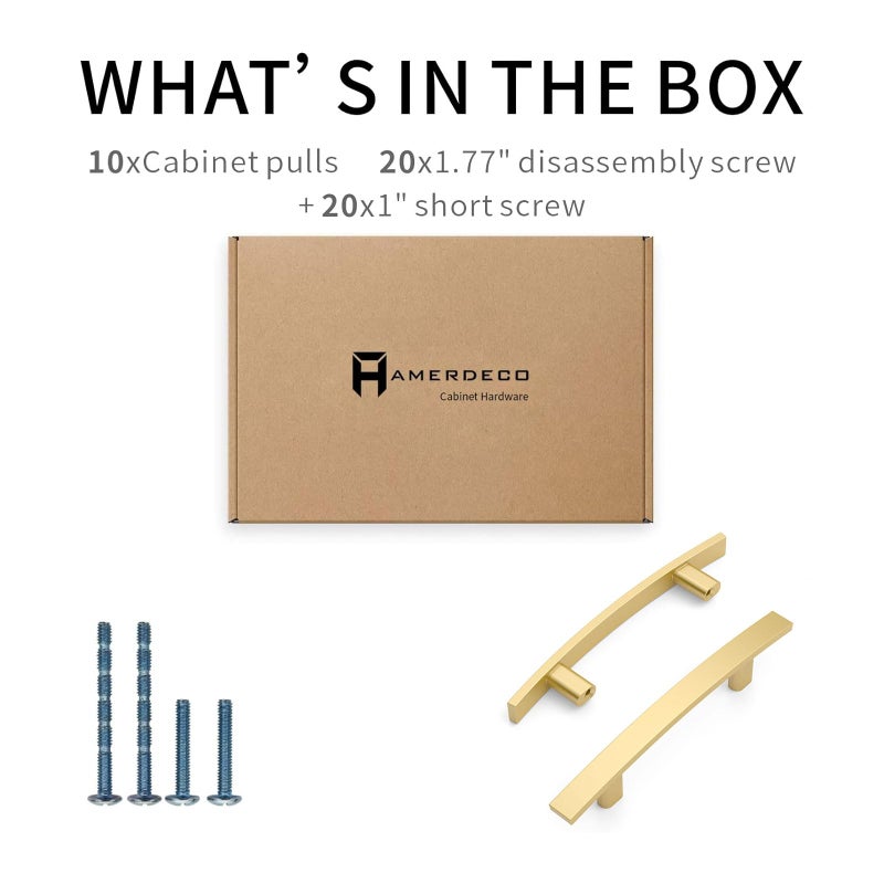 Amerdeco 10 Pack Brushed Gold 3 Inch(76mm) Hole Centers Kitchen Cabinet Pulls Cabinet Hardware Kitchen Handles for Cabinets Cupboard Handles Drawer Pulls ZH0003 - Image 5