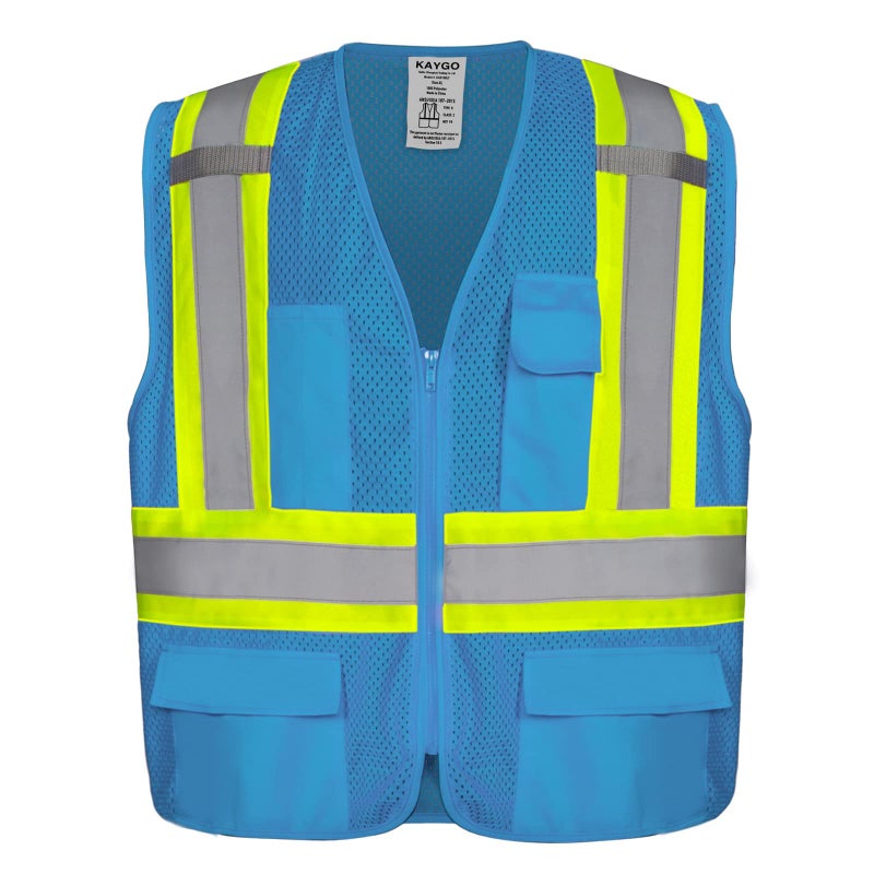 Kaygo High Visibility Safety Vests Kg0100, Reflective Vest With Pockets And Zipper (Light Blue,Medium) - Image 1