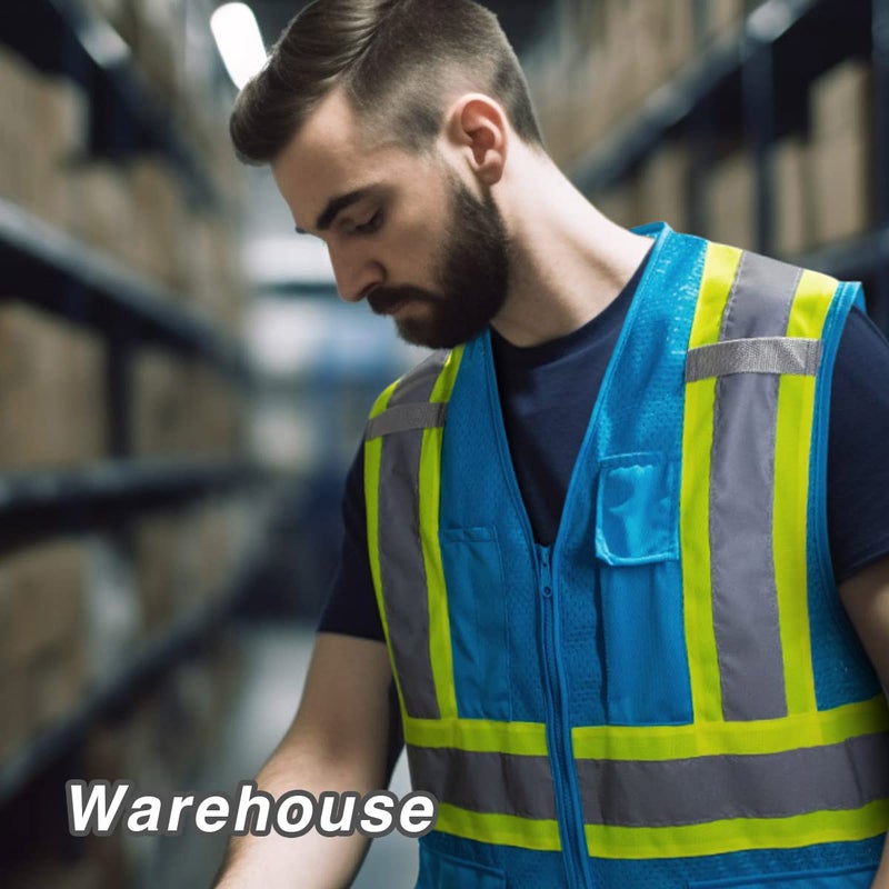 Kaygo High Visibility Safety Vests Kg0100, Reflective Vest With Pockets And Zipper (Light Blue,Medium) - Image 4