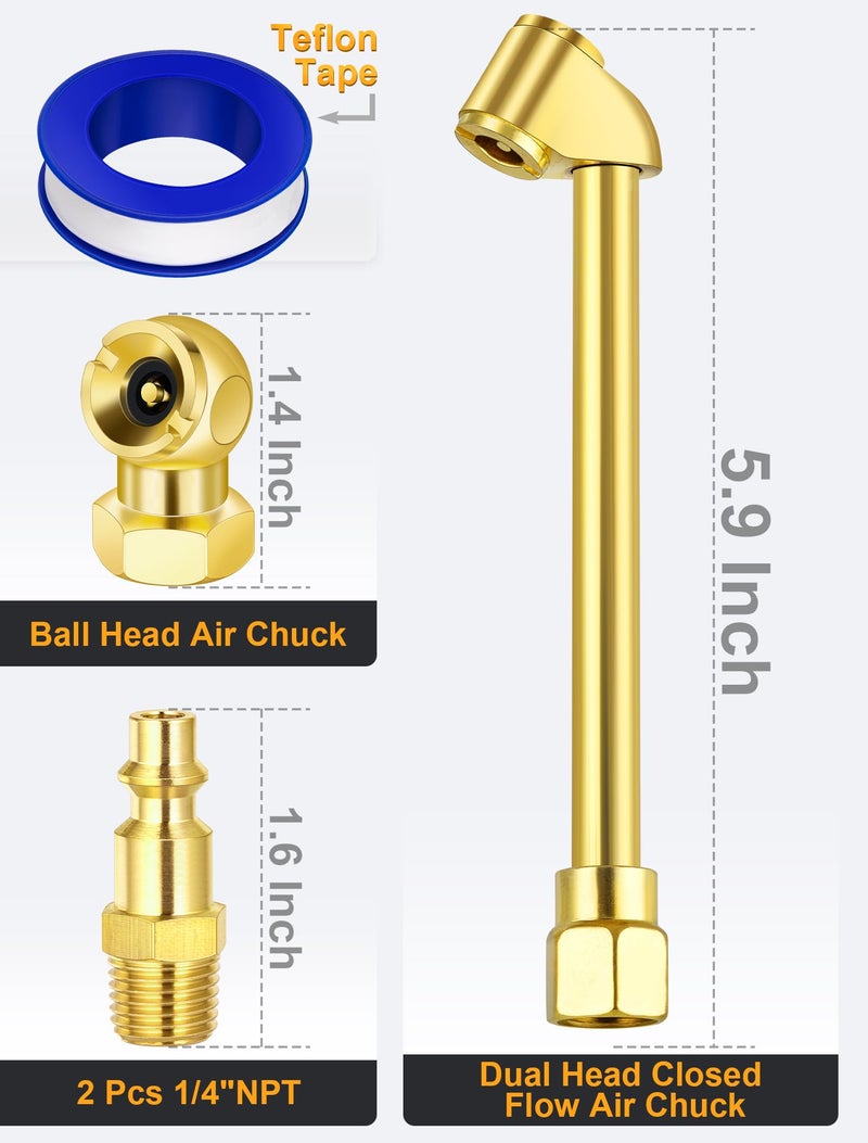 EVOULTES 2-Way Connection Air Chuck Set, Heavy Duty Dual Head Air Chuck with Closed Ball Tire Chuck & 1/4 Inches NPT Male Quick Plug, Tire Air Fill Kit for Tire Inflator Gauge and Air Compressor - Image 2