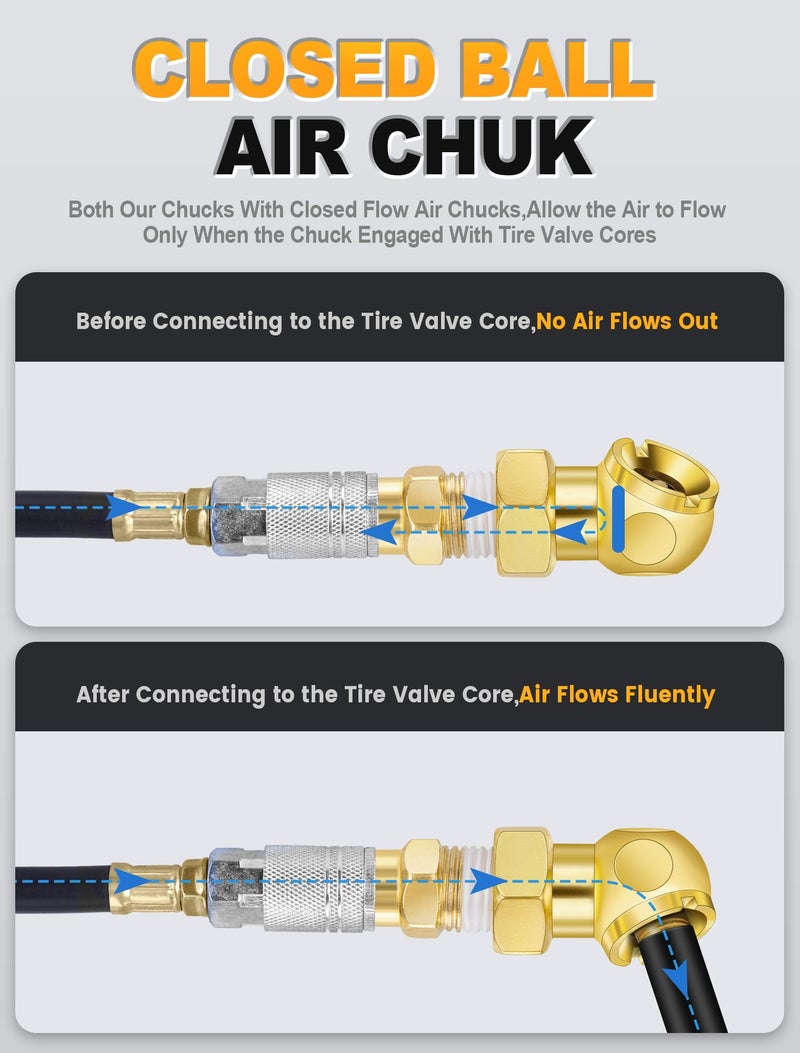 EVOULTES 2-Way Connection Air Chuck Set, Heavy Duty Dual Head Air Chuck with Closed Ball Tire Chuck & 1/4 Inches NPT Male Quick Plug, Tire Air Fill Kit for Tire Inflator Gauge and Air Compressor - Image 5