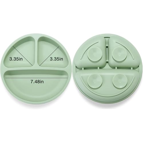 PandaEar 3 Pack Toddler Plates Silicone Divided Suction Plate for Babies BPAFree 100 FoodGrade Silicone Unbreakable Baby Plate PinkGreenCream - Image 3