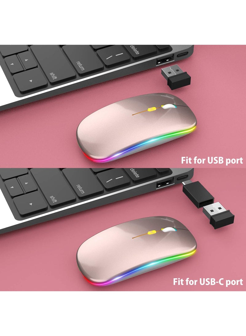 LED Ultra-Thin Wireless Mouse Rechargeable Slim Silent Mouse 2.4G Portable Mobile Optical Office Mouse with USB & Type-c Receiver for Notebook, PC, Laptop, Computer, Desktop  - Image 5