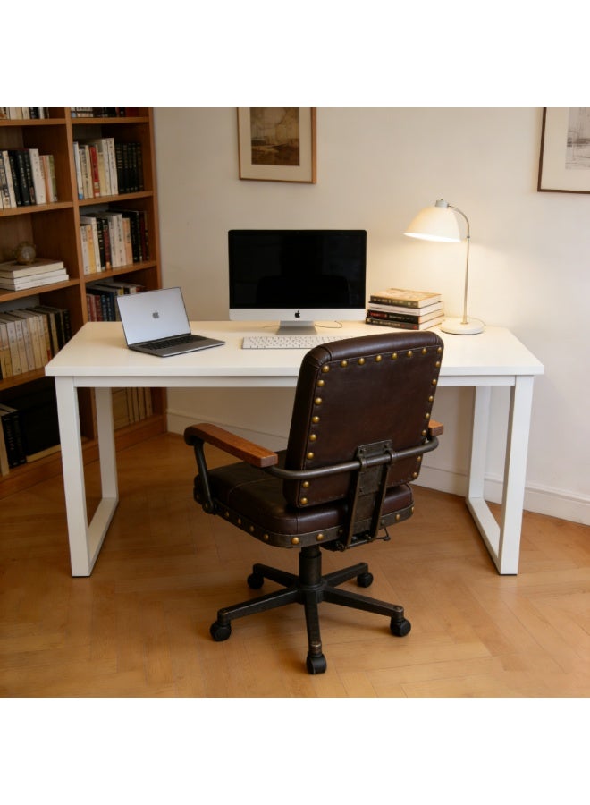 CityRiya-Long White Minimalist Dining Table, Multifunctional Table for Kitchen Dining Room Living Room, Modern Nordic Style Computer Desk Study Table Tea Table with Sturdy Metal Legs, Space-Saving Home Office Table（YN096） - Image 5