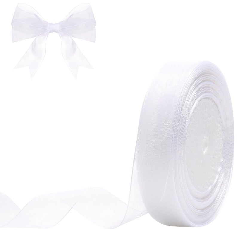 Hiswan 34 inch Sheer Organza Ribbon 50 Yards White Chiffon Ribbon for Gift Wrapping Christmas Halloween Decoration Wedding Bouquet Crafts