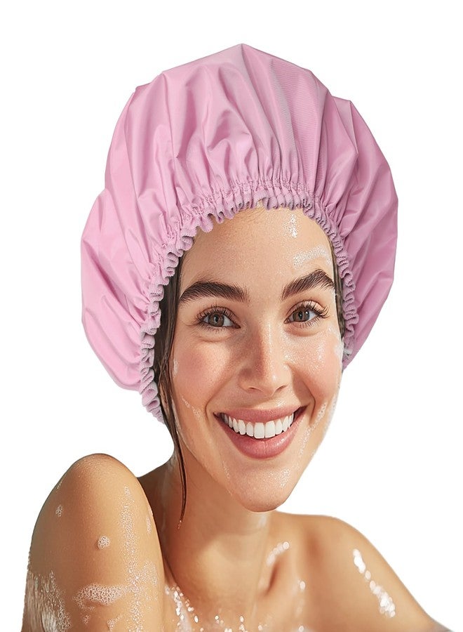 CHFONG Shower Cap for Women, Double Layer Waterproof Bath Cap, Reusable Hair Protector, Large Waterproof Shower Bonnet Washable Elastic Band Bath Hair Hat for Long Hair, Braids， - Purple - Image 1