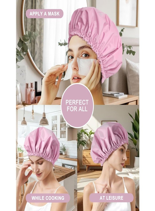 CHFONG Shower Cap for Women, Double Layer Waterproof Bath Cap, Reusable Hair Protector, Large Waterproof Shower Bonnet Washable Elastic Band Bath Hair Hat for Long Hair, Braids， - Purple - Image 3