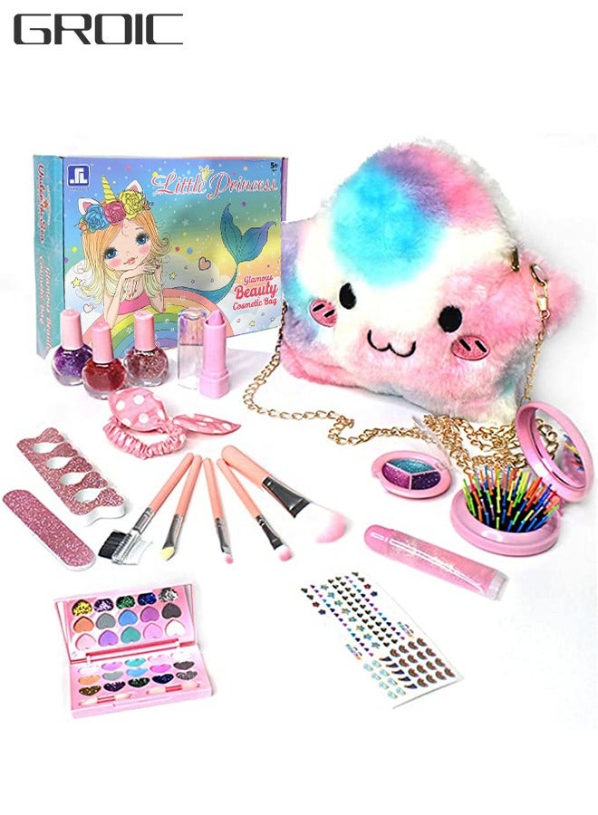 GROIC Makeup Kit Toys Beauty Vanity Play Set Pretend Play Princess Make Up Set with Nail Polish Brush Cosmetic Bag Little Girl Stuff Birthday Festival for Kids Toddlers  - Image 1