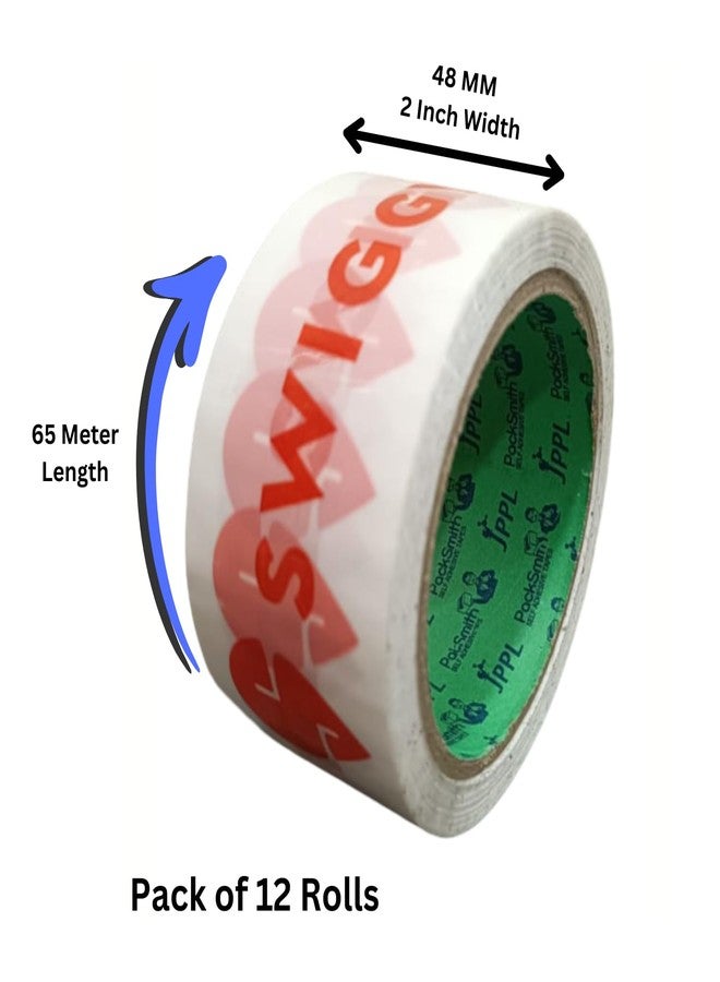 PackSmith Swi ggy Printed Food Packaging Tape 48 mm 2 Inch x 65 Meter Strong Adhesive Packaging Tape for Small Food Business and E Commerce Pack of 12 - Image 2