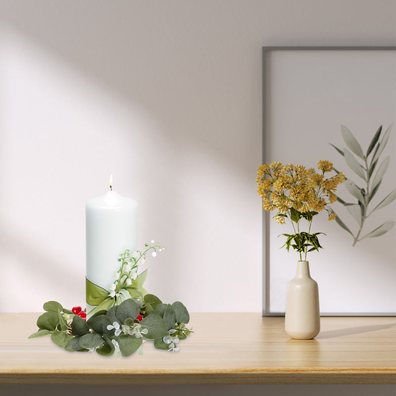 2pcs Pillar Candle Wreaths Valentine's Day Greenery Berries Candle - Image 4