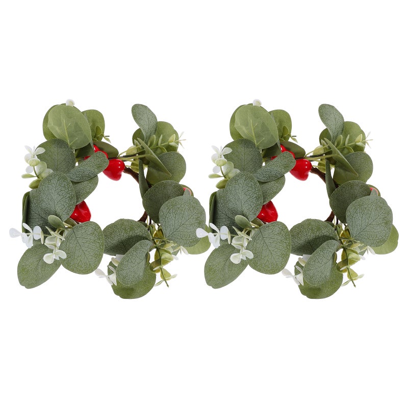 2pcs Pillar Candle Wreaths Valentine's Day Greenery Berries Candle - Image 1