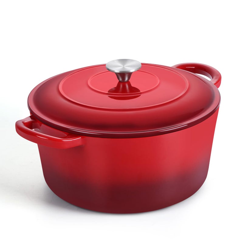 TeamFar TeamFar Enameled Cast Iron Dutch Oven 6 Quart Pot with Lid  Dual Handles  Heavy Duty Cookware Oven Safe up to 500 F for Bread Baking Stews Braising Roasting  Red