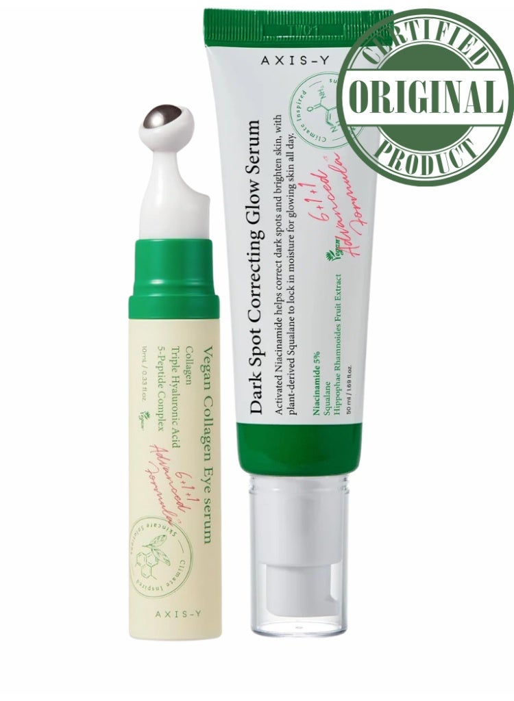 AXIS-Y Dark Circles, Fine Lines & Dark Spots Solution – AXIS-Y Vegan Collagen Eye Serum + Dark Spot Correcting Glow Serum Brightening & Firming Set
