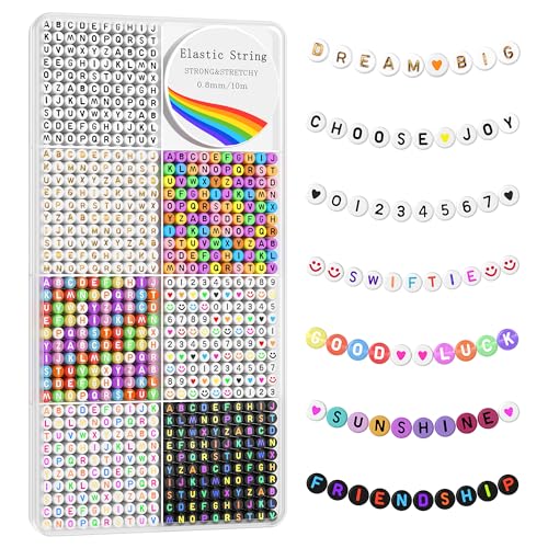 Redtwo 1600 Pcs Letter Beads Kit, 6 Styles of Colorful Alphabet Beads for Bracelet, Number Smiley Face Beads Heart Beads and a Roll of Elastic String for Friendship Bracelet Kit. - Image 1