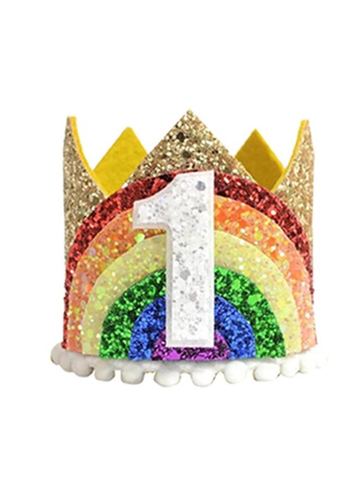 Rainbow High Chair Decoration Set for 1st Birthday, Includes Tutu Skirt, Happy Birthday Pennant Banner, Crown Hat, and Cake Topper - Perfect for Rainbow-Themed Celebrations!  - Image 5
