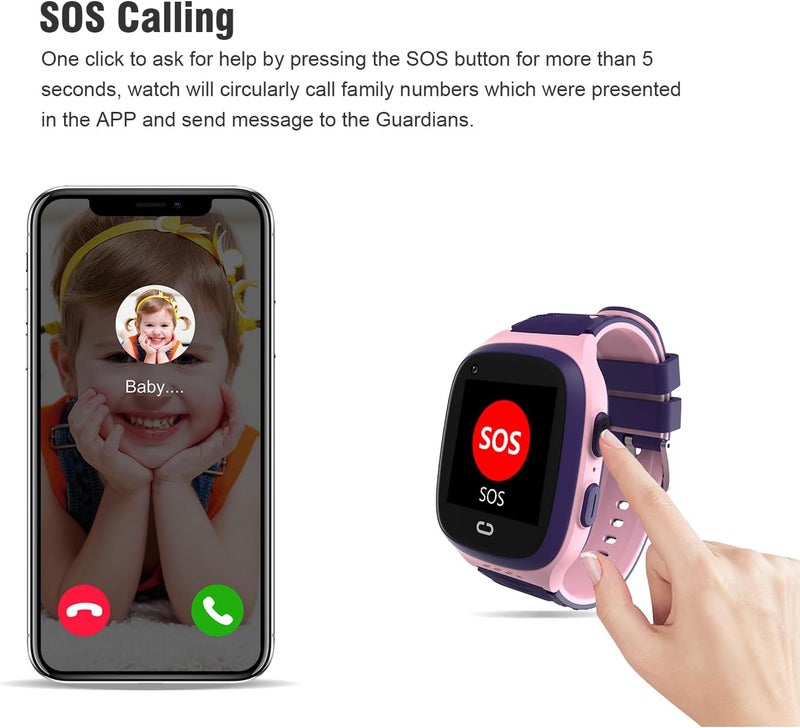 4G Kids Smart Watch GPS Tracker - Smartwatch with Two Way Call Video Calling 7 Puzzle Games Voice Chat SOS School Mode Pedometer Geo-Fence Touch Screen Alarm Clock Smartwatches for Boys Girls - Image 3