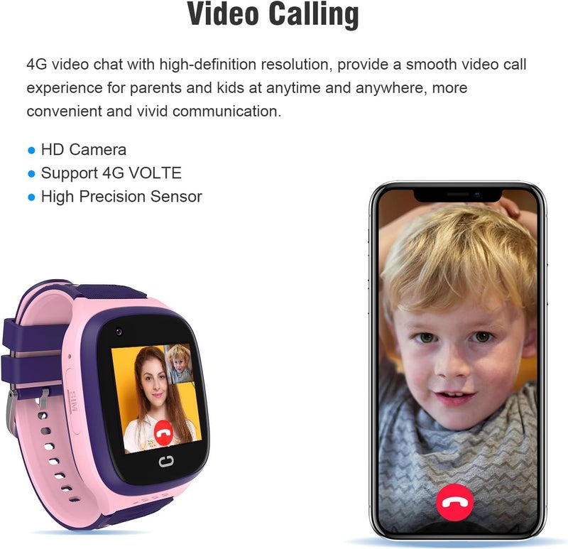 4G Kids Smart Watch GPS Tracker - Smartwatch with Two Way Call Video Calling 7 Puzzle Games Voice Chat SOS School Mode Pedometer Geo-Fence Touch Screen Alarm Clock Smartwatches for Boys Girls - Image 2