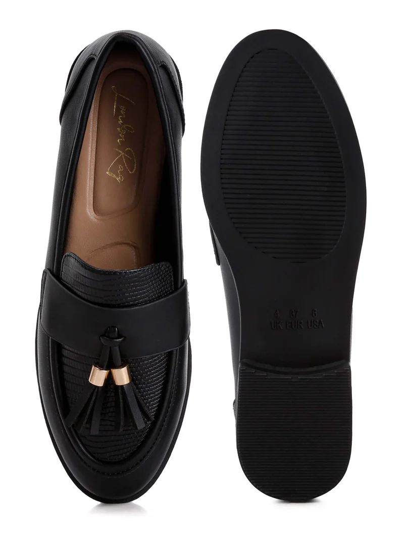 London Rag Tassels Detail Loafers in Black