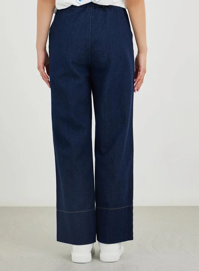 Take Two Take Two Solid Wide Leg Elastic Waistband Jeans