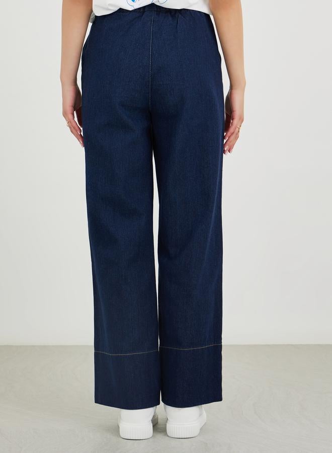 Take Two Solid Wide Leg Elastic Waistband Jeans - Image 4