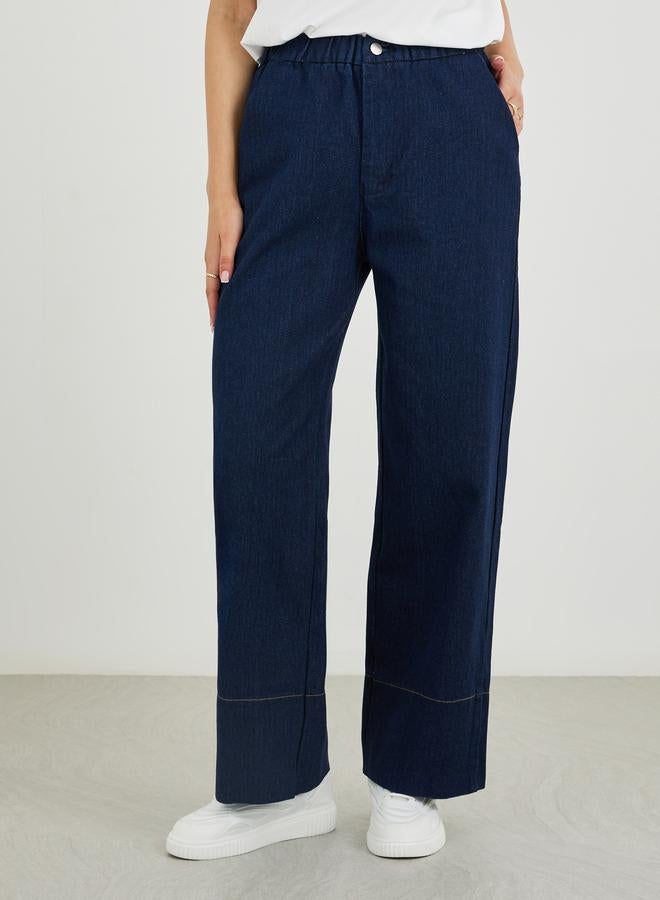 Take Two Solid Wide Leg Elastic Waistband Jeans - Image 2