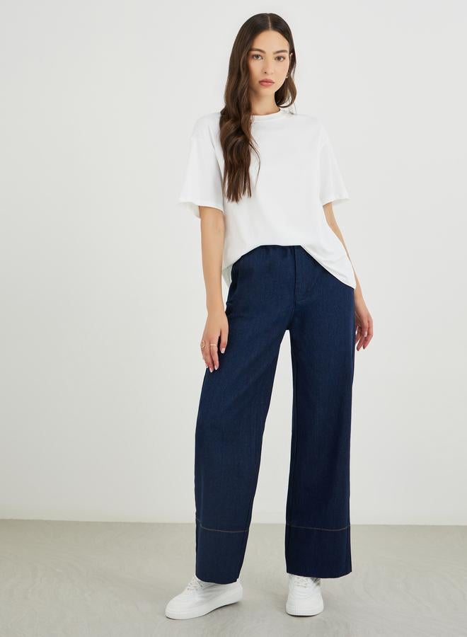Take Two Solid Wide Leg Elastic Waistband Jeans - Image 1