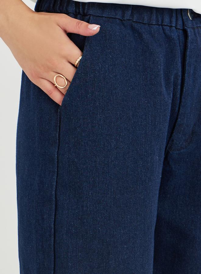 Take Two Solid Wide Leg Elastic Waistband Jeans - Image 3