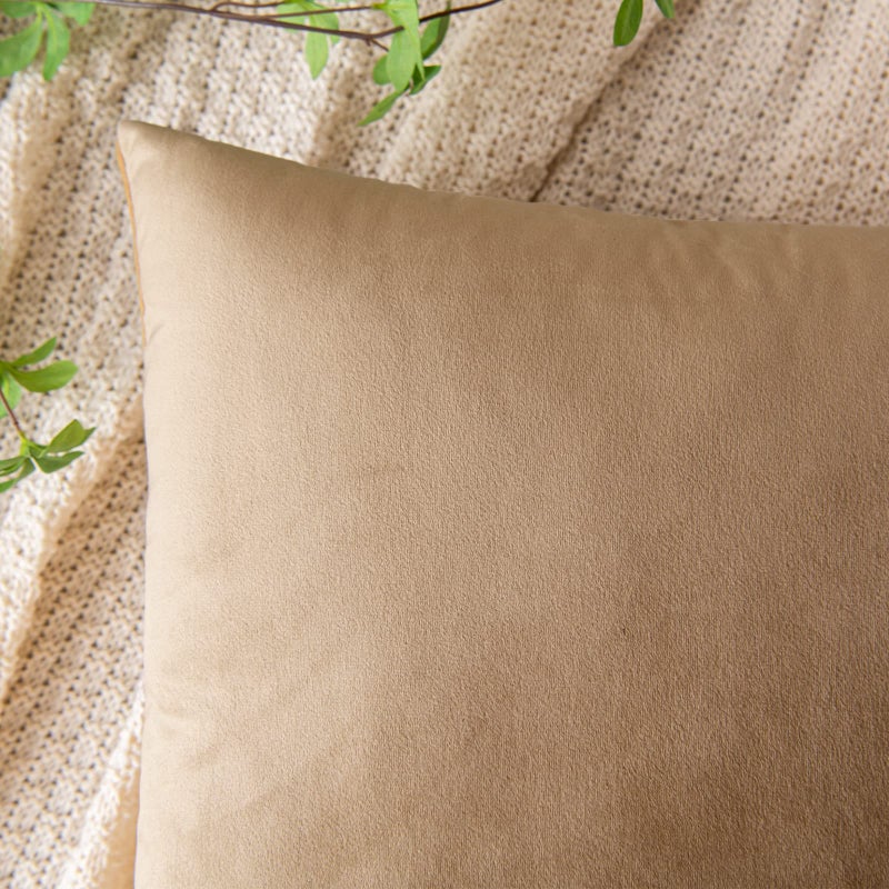 EMEMA Pack of 2 Velvet Throw Pillow Covers Decorative Rectangle Pillowcase Soft Solid Cushion Case for Sofa Bedroom Chair Car 12x20 Inch Khaki - Image 2
