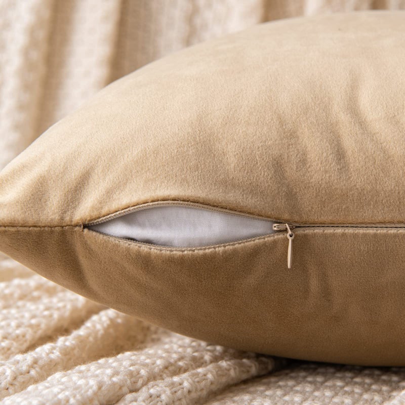 EMEMA Pack of 2 Velvet Throw Pillow Covers Decorative Rectangle Pillowcase Soft Solid Cushion Case for Sofa Bedroom Chair Car 12x20 Inch Khaki - Image 3