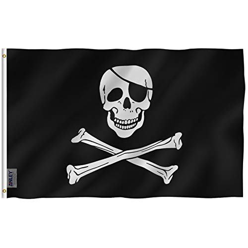 Anley Fly Breeze 3x5 Foot Jolly Roger Flag with Patch Vivid Color and Fade proof Canvas Header and Double Stitched Pirate Flags Polyester with Brass Grommets 3 X 5 Ft - Image 1