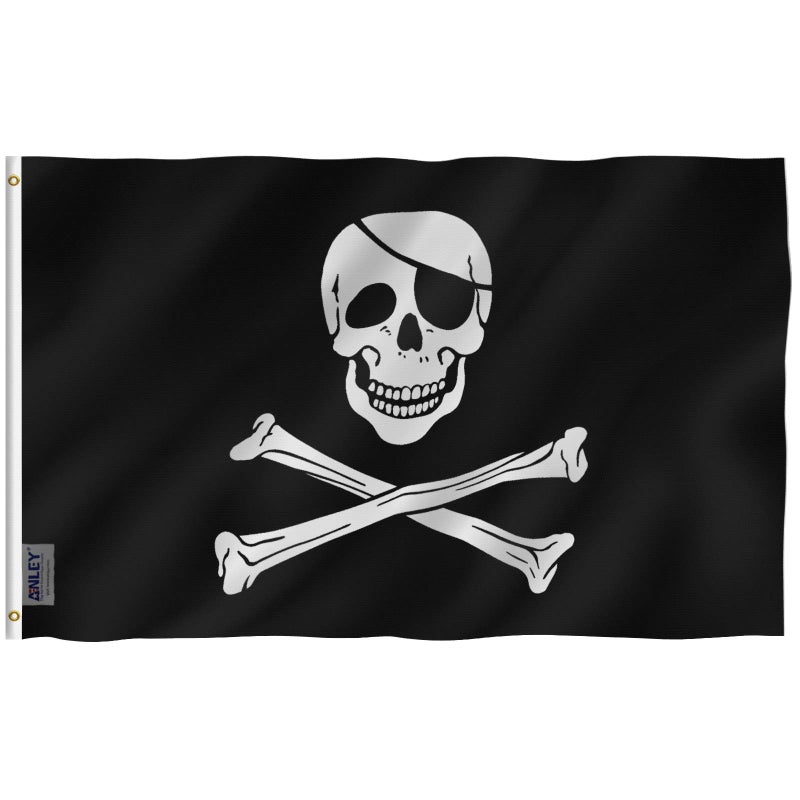 Anley Fly Breeze 3x5 Foot Jolly Roger Flag with Patch Vivid Color and Fade proof Canvas Header and Double Stitched Pirate Flags Polyester with Brass Grommets 3 X 5 Ft - Image 2