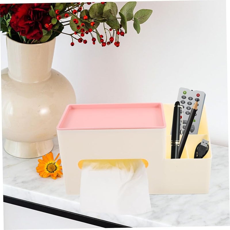 غطاء صندوق المناديل المكتبي الوردي مع منظم جانبي للمنزل والمكتب - Image 5