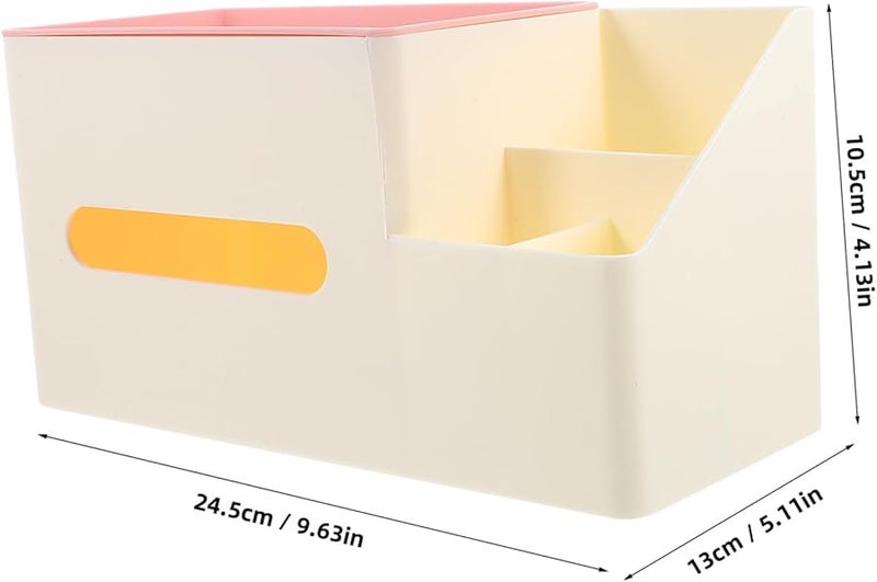 غطاء صندوق المناديل المكتبي الوردي مع منظم جانبي للمنزل والمكتب - Image 2