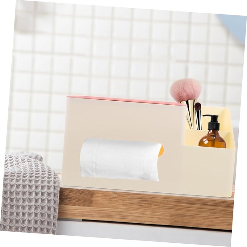 غطاء صندوق المناديل المكتبي الوردي مع منظم جانبي للمنزل والمكتب - Image 4