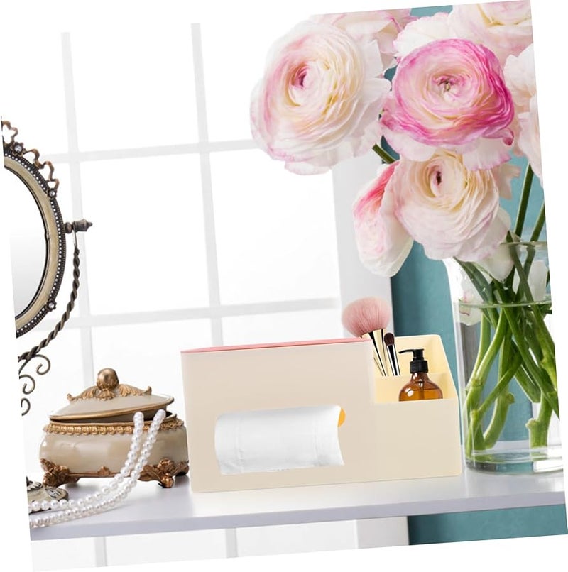 غطاء صندوق المناديل المكتبي الوردي مع منظم جانبي للمنزل والمكتب - Image 3