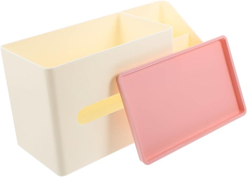 غطاء صندوق المناديل المكتبي الوردي مع منظم جانبي للمنزل والمكتب - Image 1