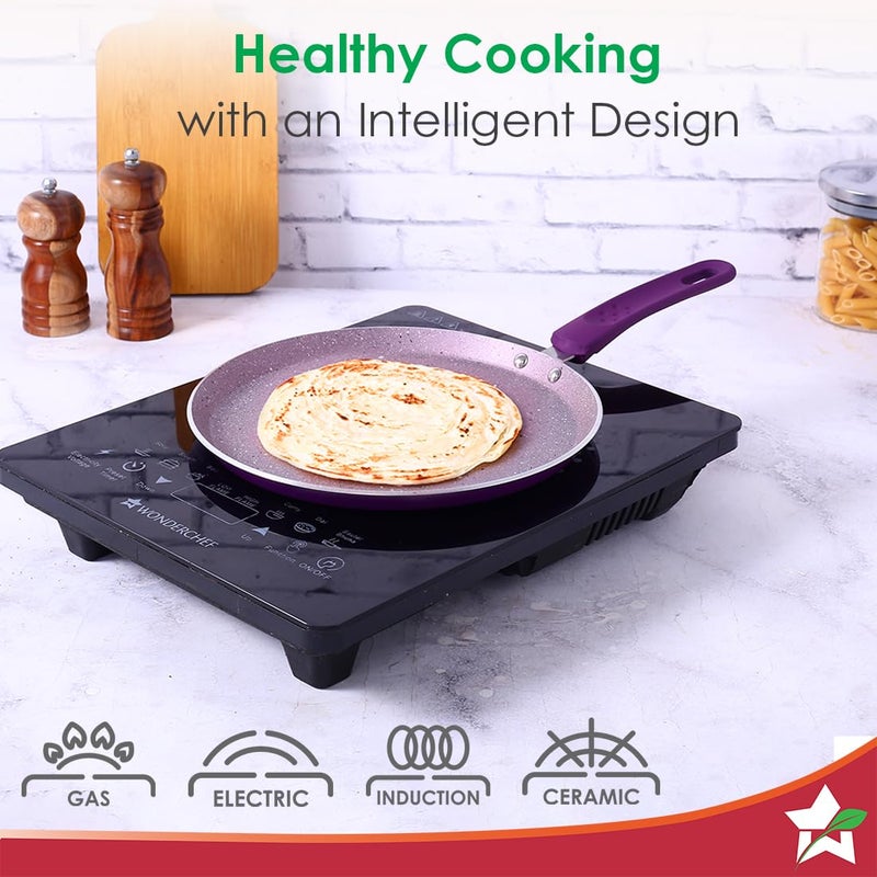 Wonderchef طقم أواني الطهي غير اللاصقة 5 قطع من وندر شيف رويال فيلفت، مقلاة مع غطاء، كادهاي، طاسة دوسا، مقلاة صغيرة | جاهز للاستخدام على الحث | مقابض ناعمة الملمس | ألمنيوم عذري غير سام | سمك 3 مم | ضمان لمدة سنتين | بنفسجي - Image 4