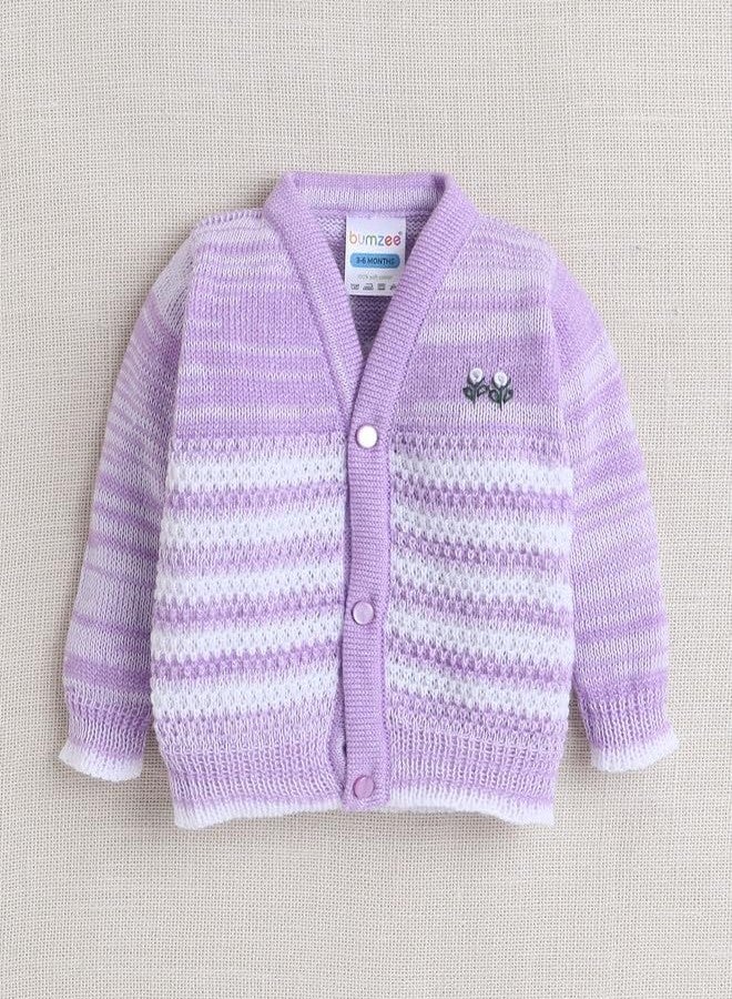 BUMZEE Lavender Baby Girls Full Sleeves Woolen Sweater with Cap & Socks Age - 6-12 Months (Peb10062D-lvd) - Image 2