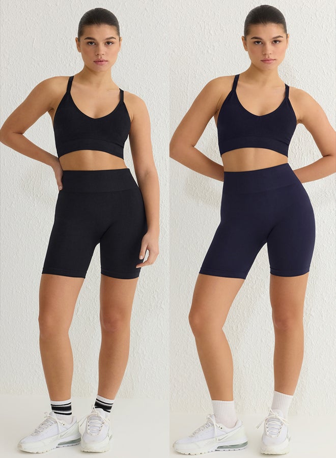 trendyol Pack of 2 Black and Navy Seamless Knitted Sports Leggings - Image 1