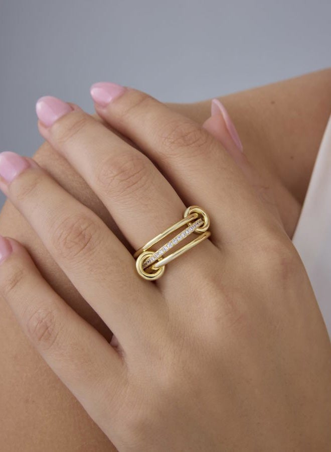 PAVOI 14K Gold Plated Interlocked Stackable Rings for Women - Statement Mixed Metals Multi Ring Stack - Cubic Zirconia Two-Toned Connected Bands Stacking Jewelry, 9, Yellow Gold, Cubic Zirconia - Image 2