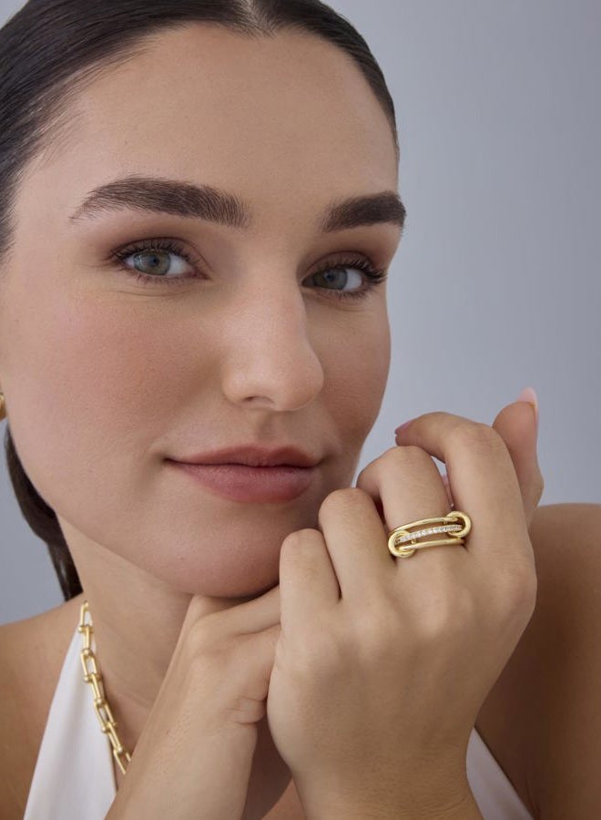 PAVOI 14K Gold Plated Interlocked Stackable Rings for Women - Statement Mixed Metals Multi Ring Stack - Cubic Zirconia Two-Toned Connected Bands Stacking Jewelry, 9, Yellow Gold, Cubic Zirconia - Image 4