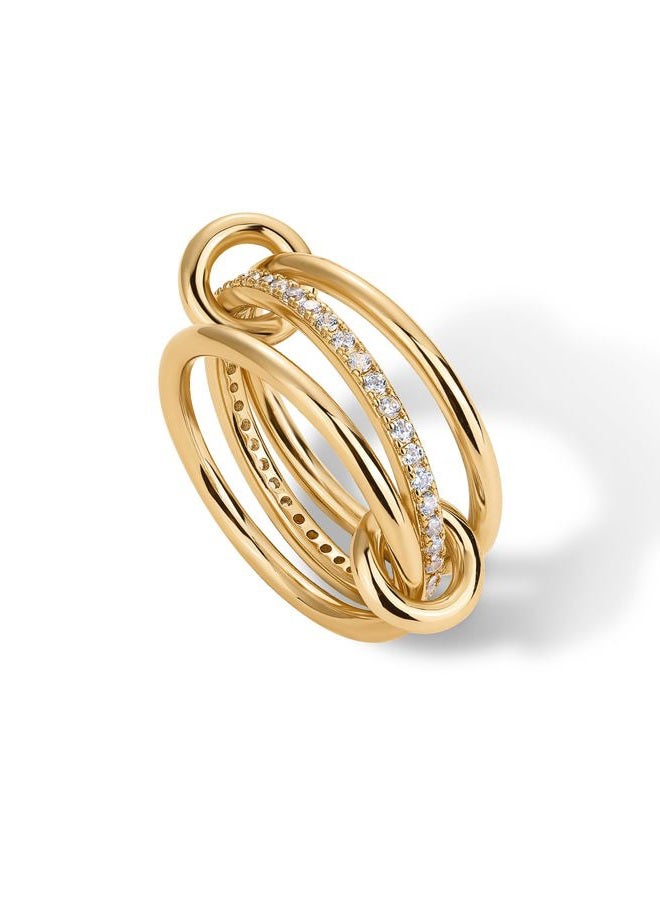PAVOI 14K Gold Plated Interlocked Stackable Rings for Women - Statement Mixed Metals Multi Ring Stack - Cubic Zirconia Two-Toned Connected Bands Stacking Jewelry, 9, Yellow Gold, Cubic Zirconia - Image 3