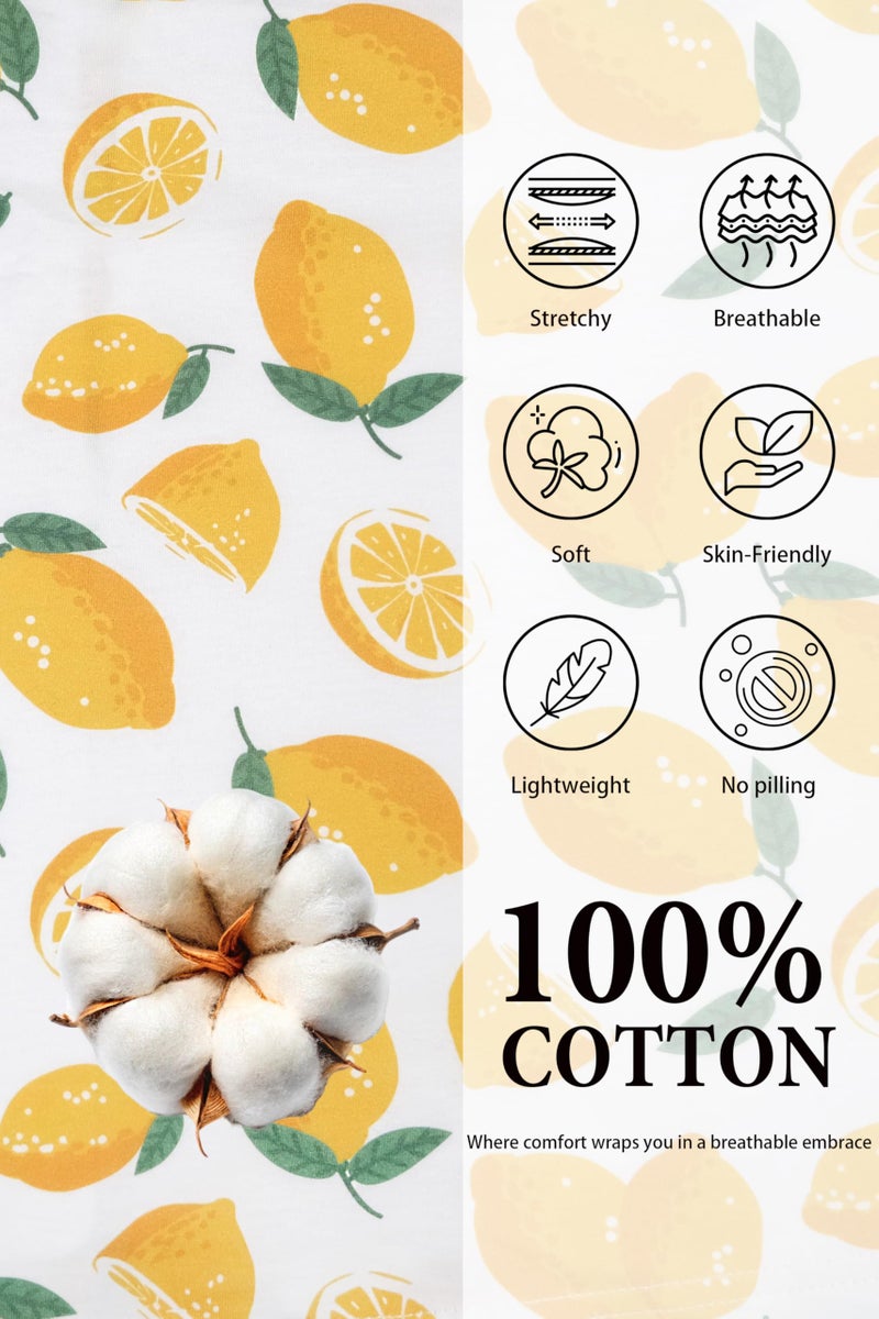 LUBOT 100% Cotton Pajamas for Women PJ Set with Pockets Ladies Soft Button-Down Short Sleeve 2 Piece Knit Summer Printed Pattern Night Suit Sleepwear Loungewear (Lemon, XS) - Image 4