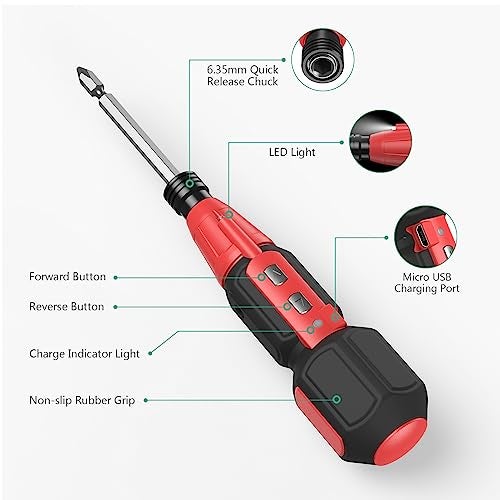 ORIA Electric Screwdriver Cordless, 12 in 1 Rechargeable Electric Screwdriver Set with 10 Bits and 1/4 inch Bit Holder, Power Repair Tool Kit with LED Lights, Charging Cable, for Phones,Toys, PC - Image 2