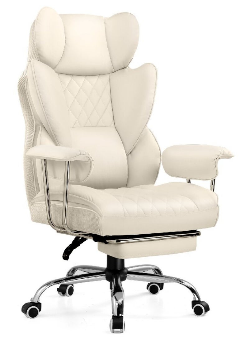 GTPLAYER Big & Tall Home Office Chair with Pocket Spring Lumbar Support, Ergonomic Comfortable Wide Office Desk Computer Gaming Chair with Outward Fixed Soft Armrests & Footrest (PU Leather, Beige) beige - Image 1
