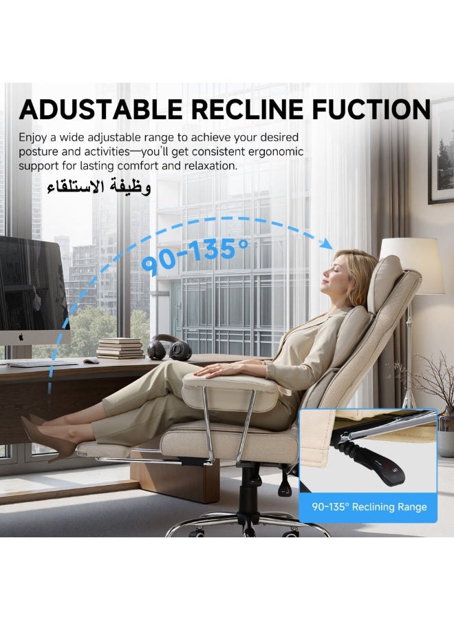 GTPLAYER Big & Tall Home Office Chair with Pocket Spring Lumbar Support, Ergonomic Comfortable Wide Office Desk Computer Gaming Chair with Outward Fixed Soft Armrests & Footrest (PU Leather, Beige) beige - Image 5